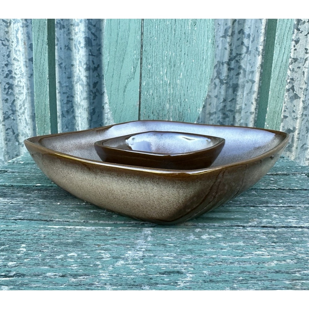 Vintage Frankoma Plainsman Brown 5NS Chip and Dip Tray 8.25" x 8.25" - Picture 3 of 5